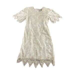 Vintage Gloria Vanderbilt Women's Ivory Lace Beaded Wedding Dress - 1XL